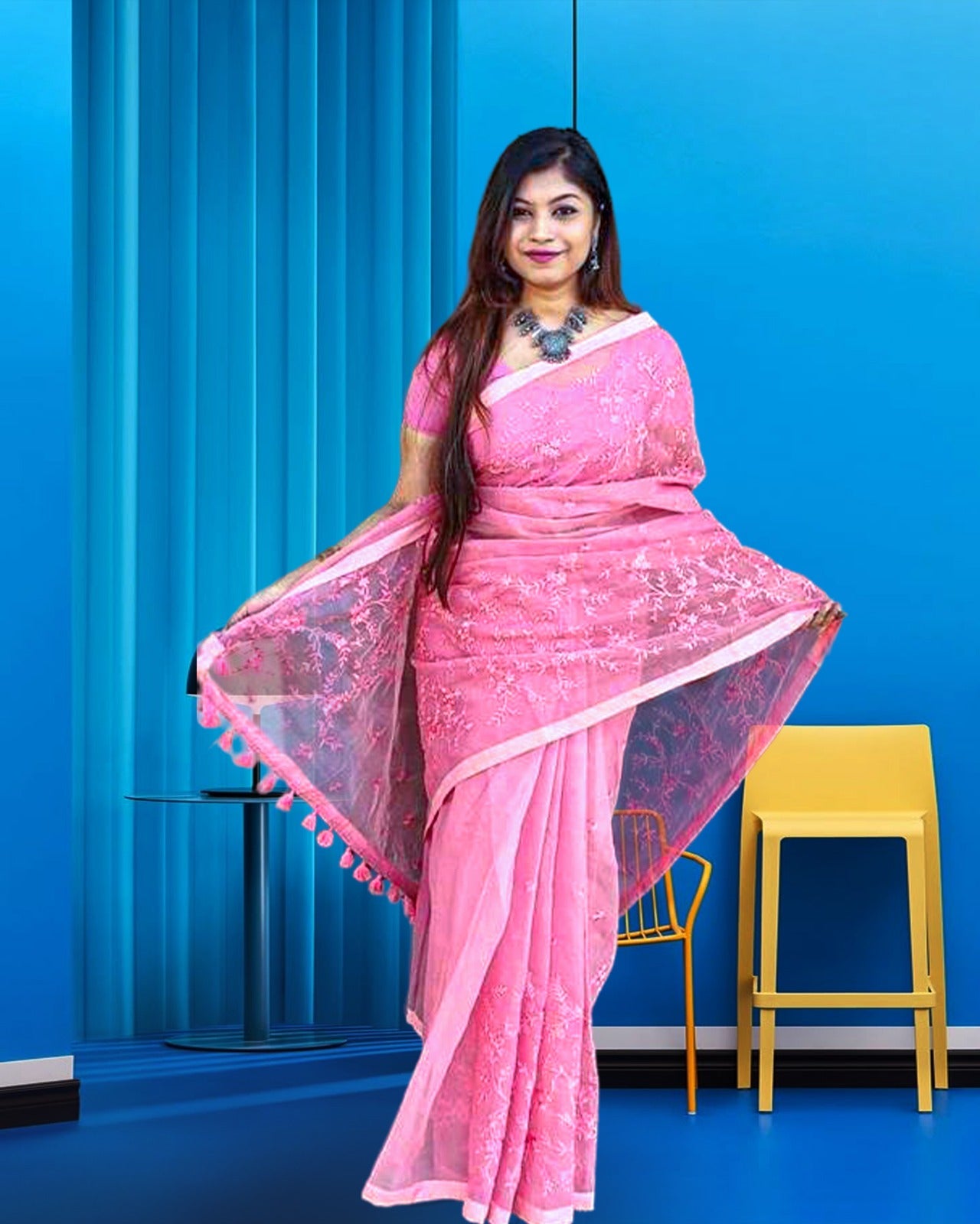 Half Silk Embroidered Saree