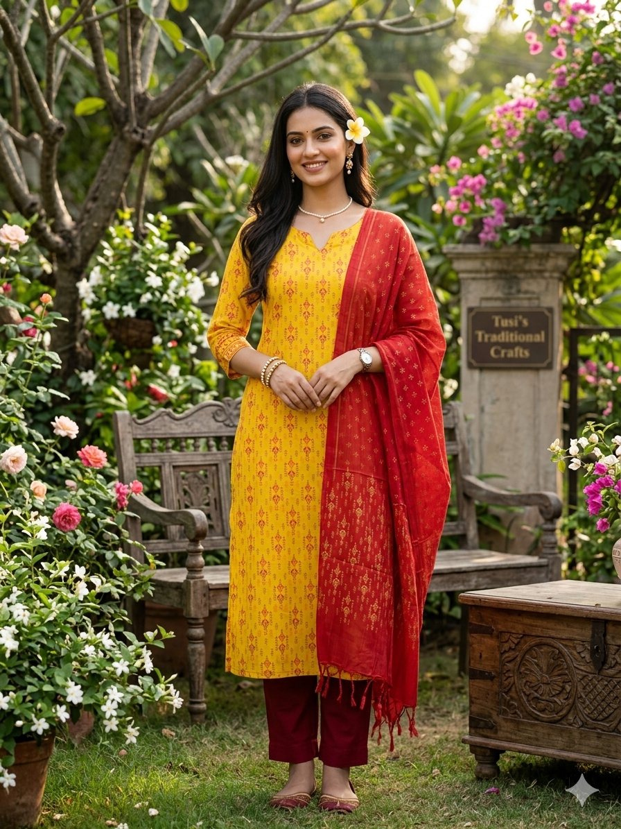 Arrong Cotton Three piece-yellow