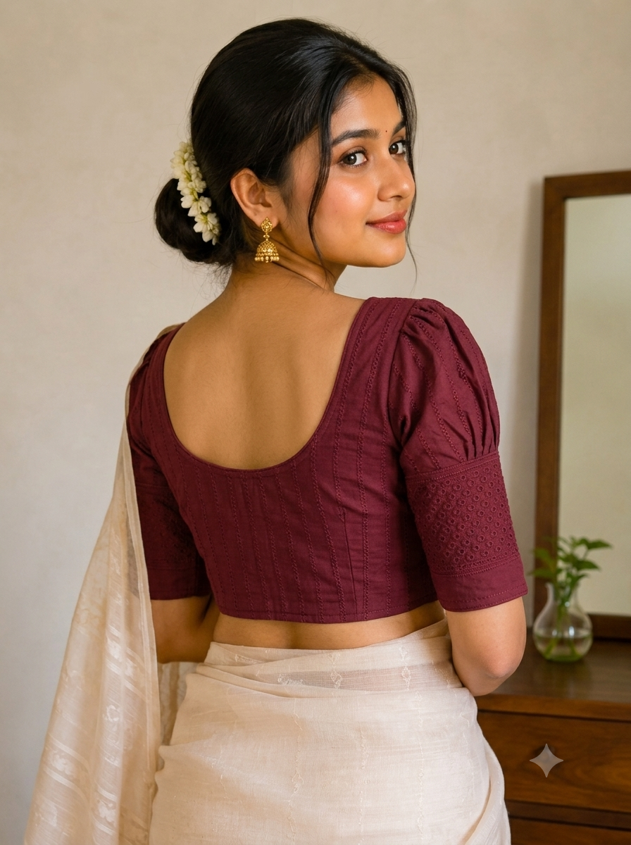 ঘটি হাতা কটন ব্লাউজ