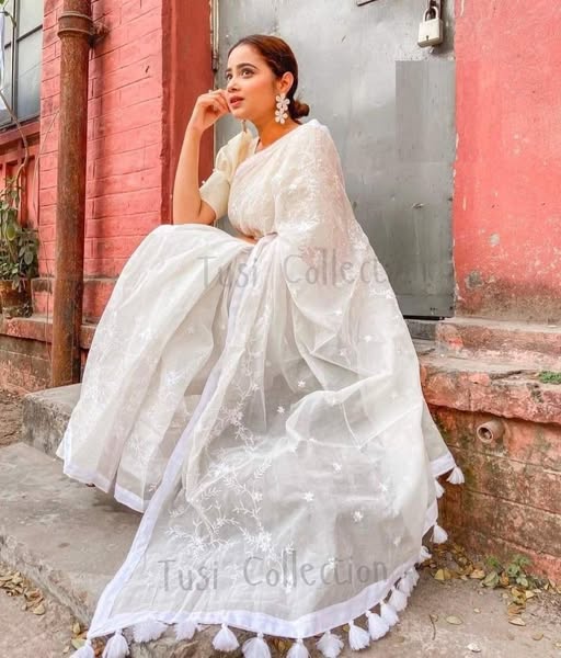 Half Silk Embroidered Saree