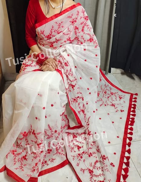 Half Silk Embroidered Saree