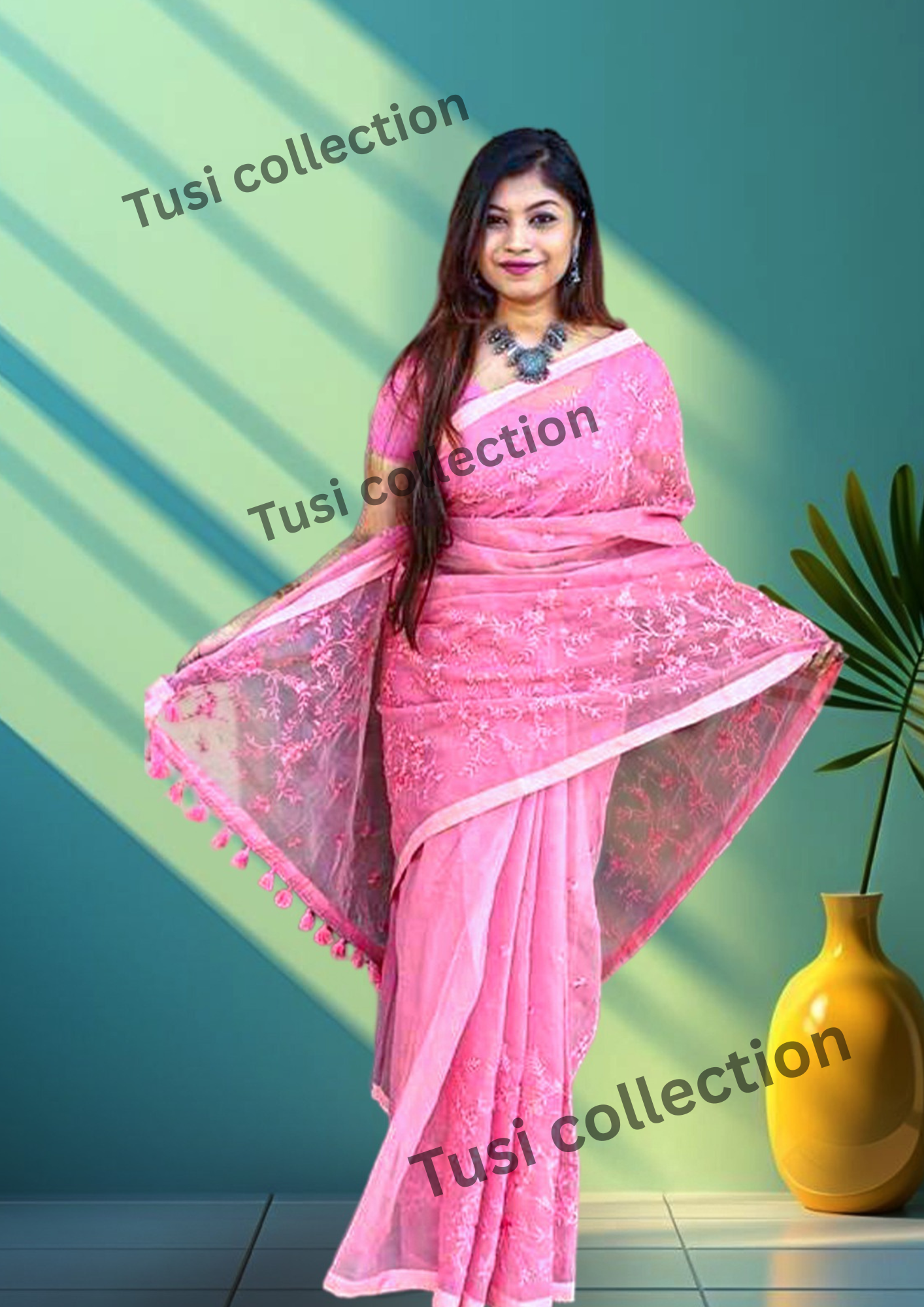 Half Silk Embroidered Saree