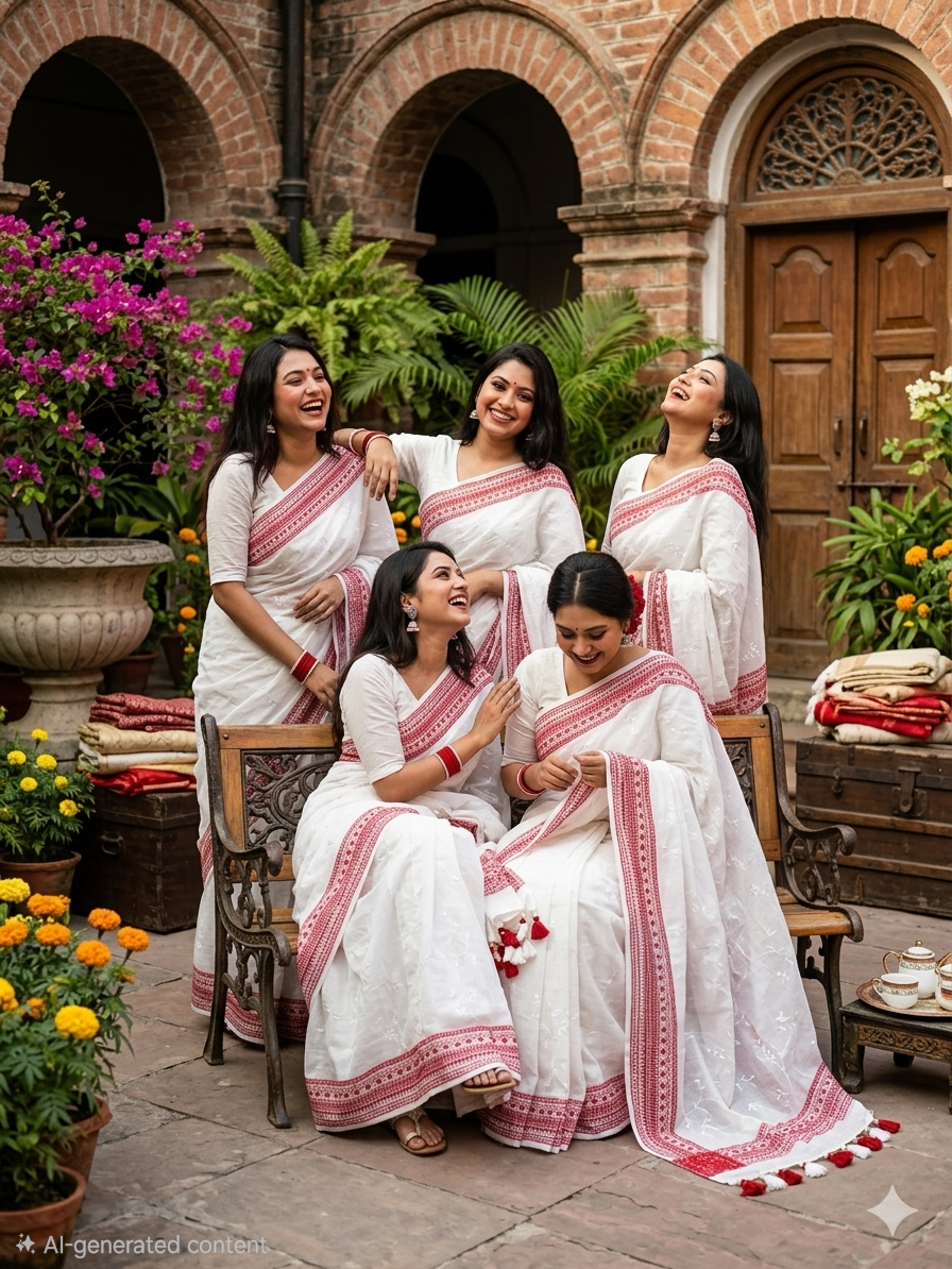 Embroidery Saree-E-white red