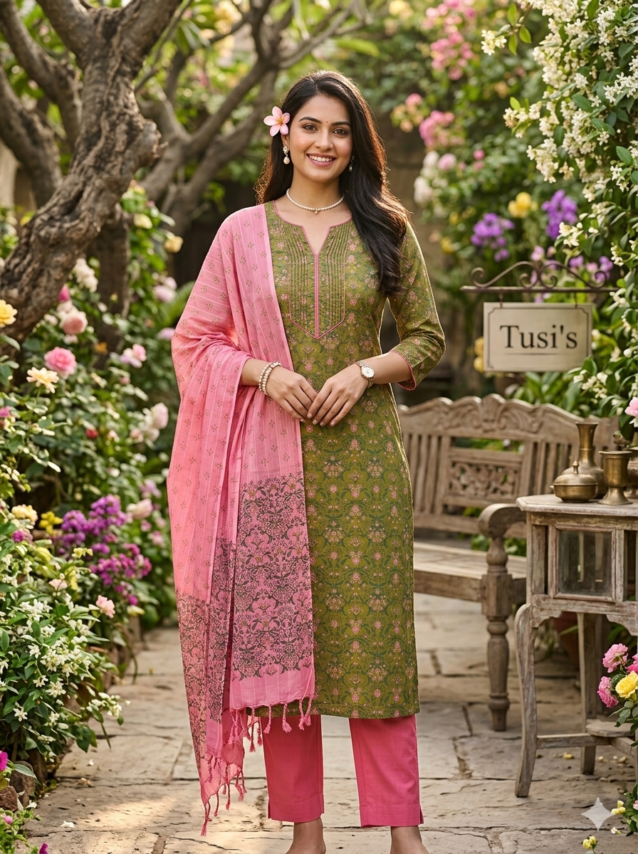 Arrong Cotton Three piece-olive