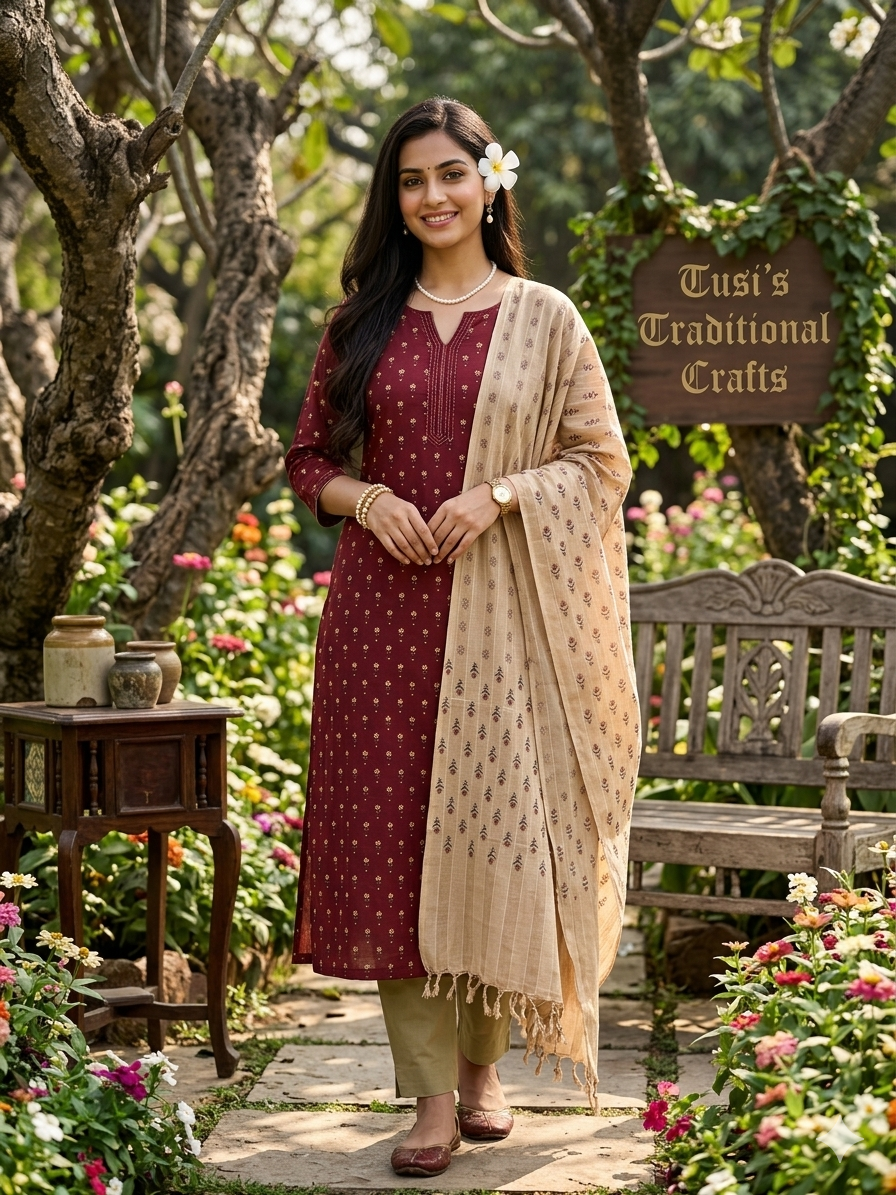 Arrong Cotton Three piece-maroon
