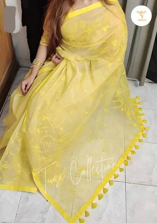 Half Silk Embroidered Saree