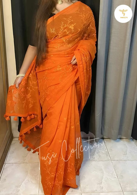 &nbsp;Half Silk Embroidered Saree