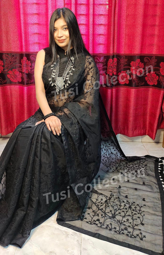 Half Silk Embroidered Saree