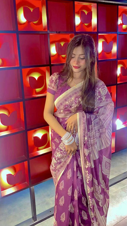 Semi Moslin Silk Saree-jam prodip
