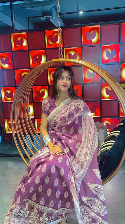 Semi Moslin Silk Saree-jam prodip