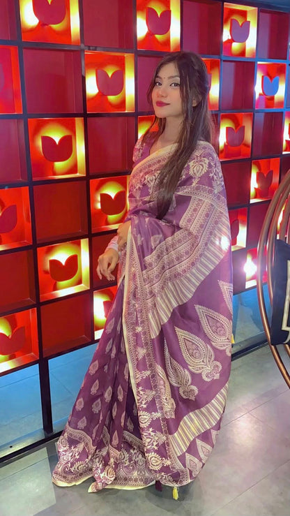 Semi Moslin Silk Saree-jam prodip
