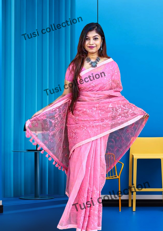 Half Silk Embroidered Saree