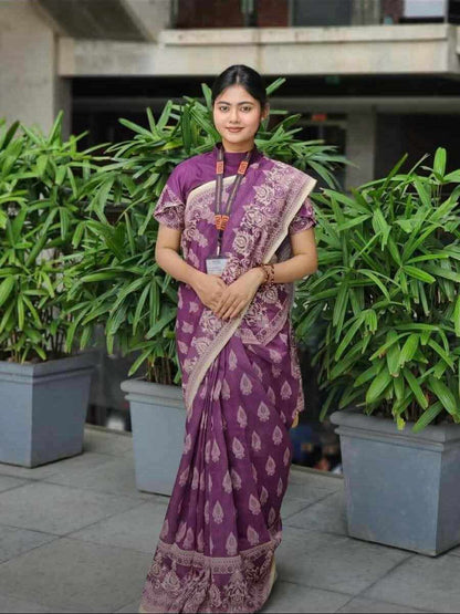 Semi Moslin Silk Saree-jam prodip